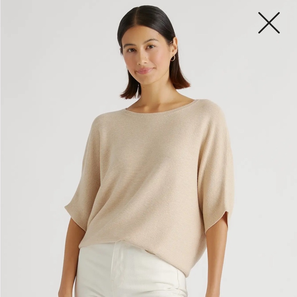 NWT Quince Lightweight Cotton Cashmere Dolman Sweater Heather Oatmeal Beige S